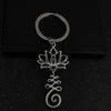 Lotus and Seed Syllable Necklace or Keychain in Stainless Steel