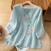 Embroidered Flowers Women's V-neck Shirt, Soft Satin Top