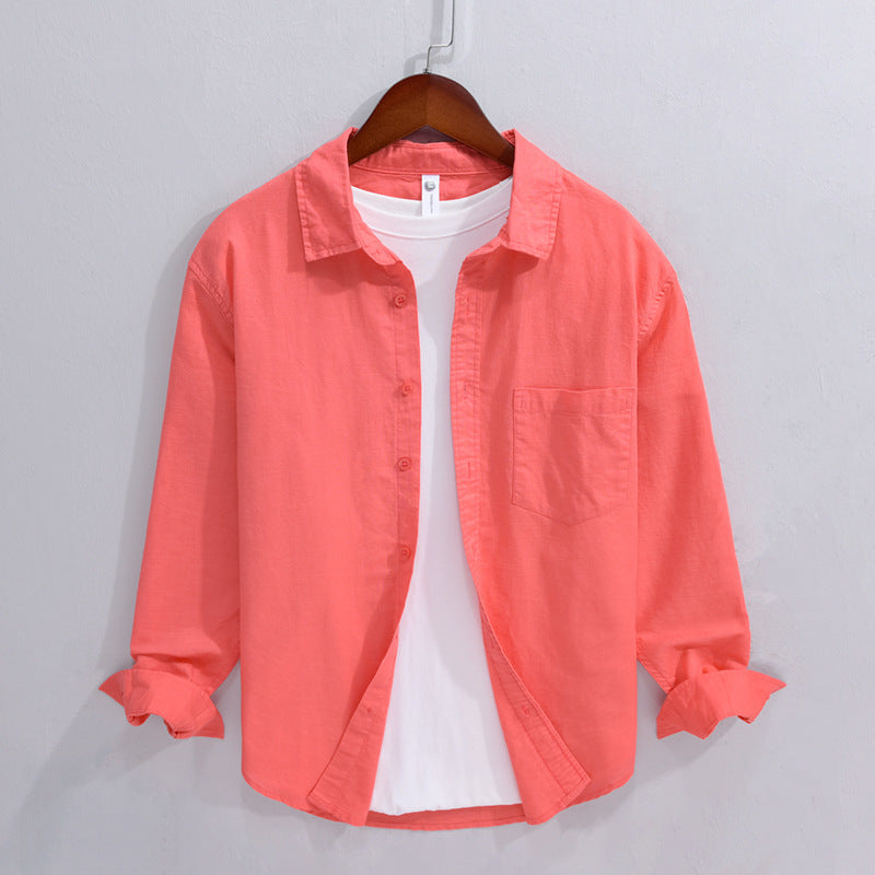 Men's Long Sleeve Linen Shirt Turn-down Collar Cotton Blend Casual Top