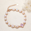 Pearl Four Leaf Clover Bracelet, Floral Chain Jewelry
