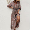 Printed Linen Maxi Dress with Lantern Sleeves