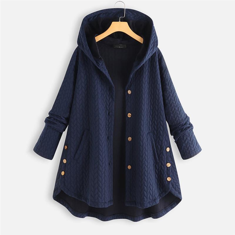 Women's Hooded Coat with Pockets, Long Sleeve Mid-length Jacket