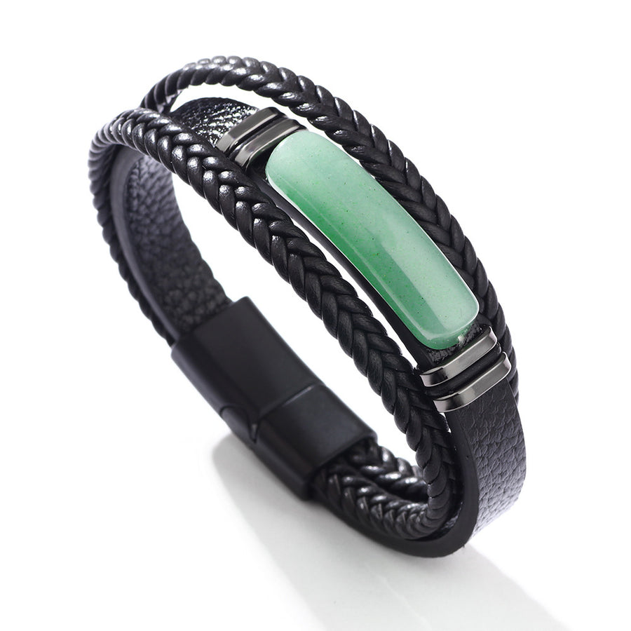 Braided Leather Stone Bracelet for Men and Women