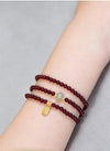 Triple Wrap Garnet Bracelet with Jade and Fu Charm