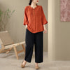 Embroidered Cotton Linen Top and Pants Set