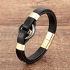 Stone Ring Leather Bracelet with Magnetic Clasp
