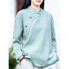 Women's Cotton Linen Oblique Collar Shirt with Knot Buttons