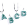 Natural Blue Water Jade Letter Pendant Necklace Titanium Steel
