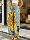 Women's Wide Leg Harem Pants with Elastic Waist, Breathable Polyester