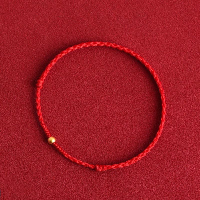 999 Gold Mini Three Beads Design Luck Rope Bracelet Anklet