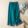Women's Wide Leg Pants with Embroidery, High Waist Linen Trousers
