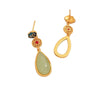 Gold-tone alloy earrings with green teardrop pendant and double happiness knot