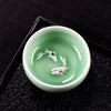 Koi Fish Ceramic Teacup, Handmade Celadon Tea Bowl