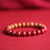 Peach Wood and Cinnabar Bead Bracelet