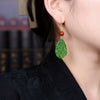 Carved Jade Drop Earrings with 925 Sterling Silver Hooks