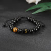 Alphabet Letter Bracelet with Tiger Eye and Black Glass Beads