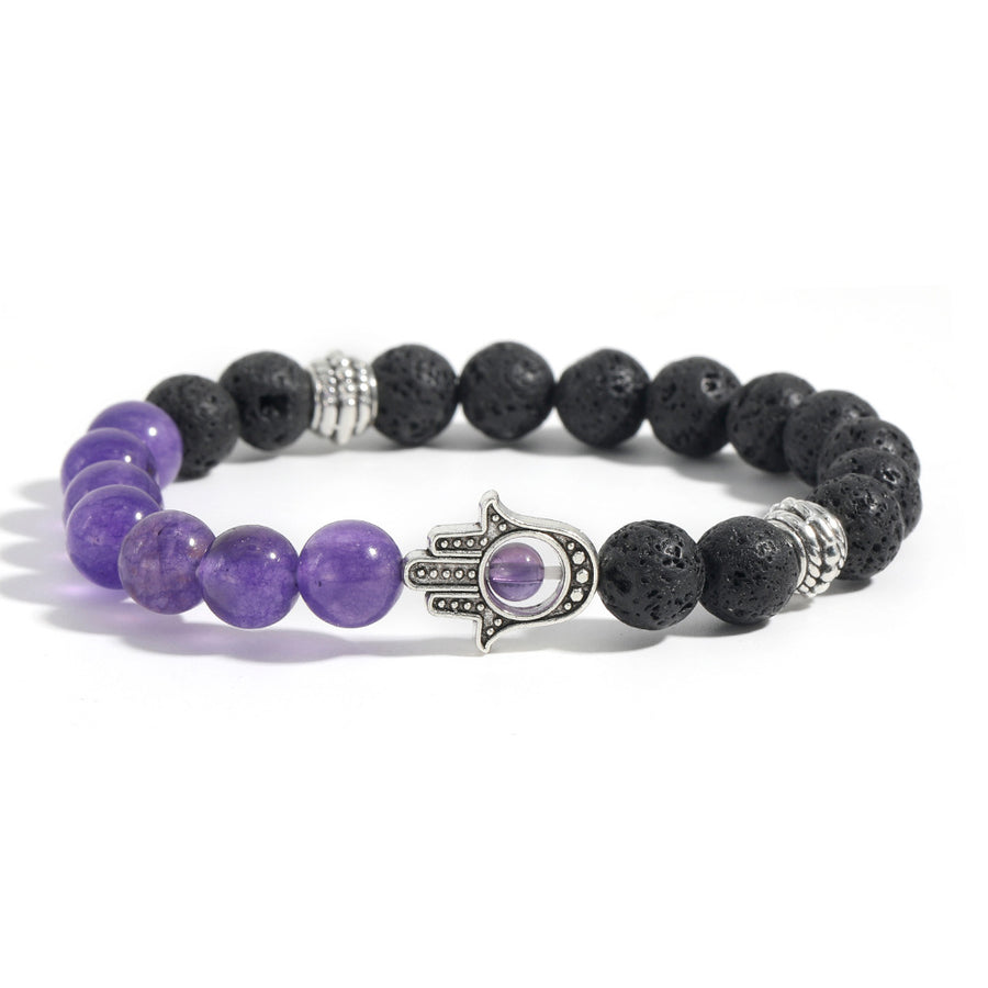 Hamsa Hand Lava Rock Bracelet with Natural Stone Beads