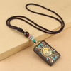 Tibetan Thangka Pendant Necklace, Handmade Ebony Wood