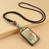 Tibetan Thangka Pendant Necklace, Handmade Ebony Wood