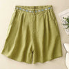 Embroidered Cotton Linen Shorts Women Summer Casual Wide Leg
