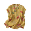 Women's Sleeveless Vintage Tang Style Frog Button Top, Yellow Floral
