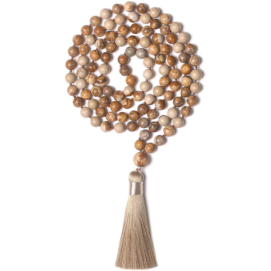 108 Bead Mala Necklace Tiger Eye Obsidian Sandstone Yoga Meditation