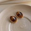 Tiger Eye Stud Earrings, Vintage Geometric Style