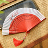 Chinese Style Bamboo Folding Fan with Silk Leaf and Tassel