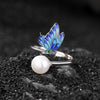 Sterling Silver Butterfly Pearl Necklace Ring Earrings Set