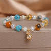 Agate Bead Charm Bracelet with Gold Tone Pendant