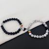 Black White Stone Couple Bracelet Set with Cross Charm