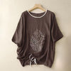 Women's Embroidery Tree Cotton Linen T-Shirt