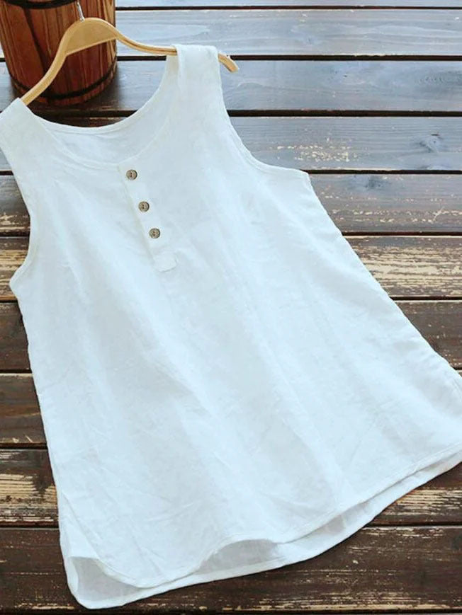 Women's Vest Cotton Linen Sleeveless Button Top