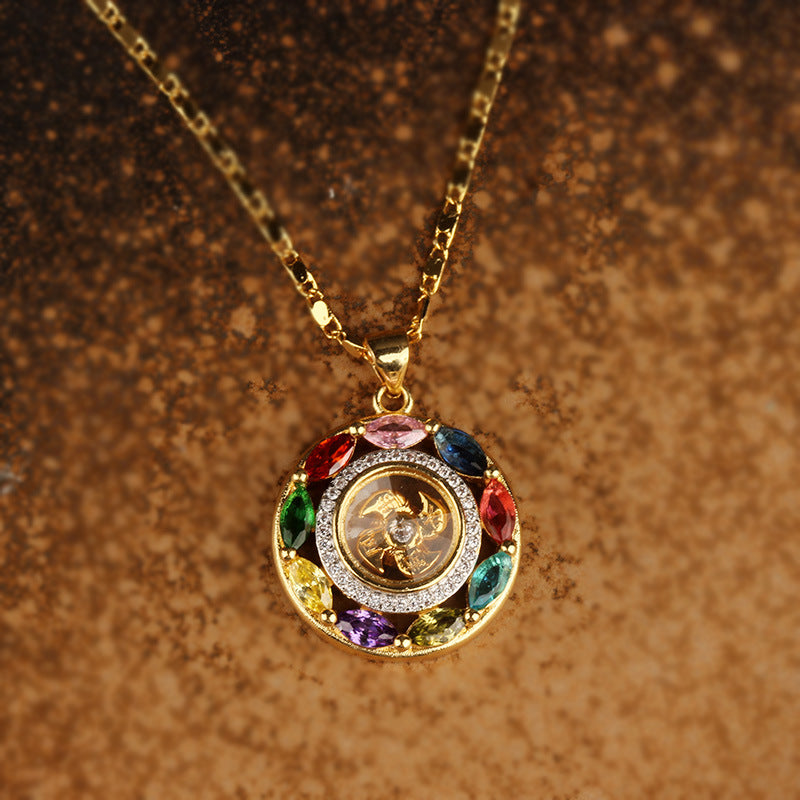 Colorful Zircon Copper Wealth Luck Rotation Bracelet Necklace Pendant