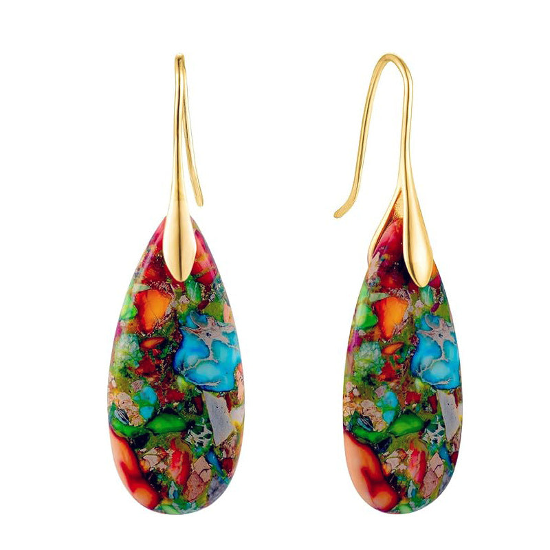 Emperor Stone Earrings Natural Teardrop Gemstone Dangles