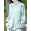 Women's Cotton Linen Oblique Collar Shirt with Knot Buttons