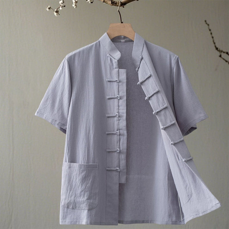 Men's Cotton Linen Tang Suit Shirt Short Sleeve Chinese Style Top