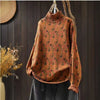 Women's Knitted Plant Pattern Long Sleeve Mock Neck Cotton Sweater
