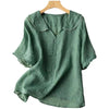 Women's Casual Linen Shirt Short Sleeve Middy Collar Button Top