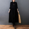 Fall Buttons Design Long Sleeve Corduroy Midi Dress With Pockets