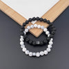 Black White Stone Couple Bracelet Set with Cross Charm