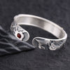 S999 Silver Dragon Bangle with Red Stone, Handmade Men's Cuff