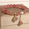 Strawberry Quartz Pearl Four Leaf Clover Charm Bracelet