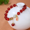 Red Agate Bracelet with Jade and Enamel Charm