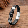Tibetan Dzi Bead Leather Bracelet, Titanium Steel Clasp