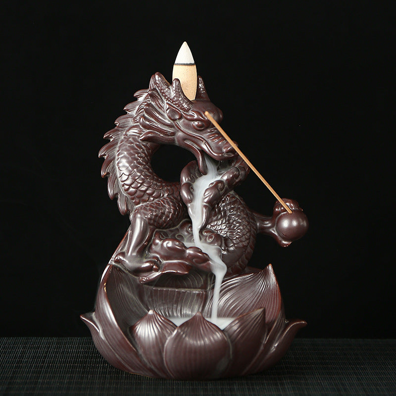 Dragon Lotus Pattern Strength Protection Ceramic Incense Burner Decoration