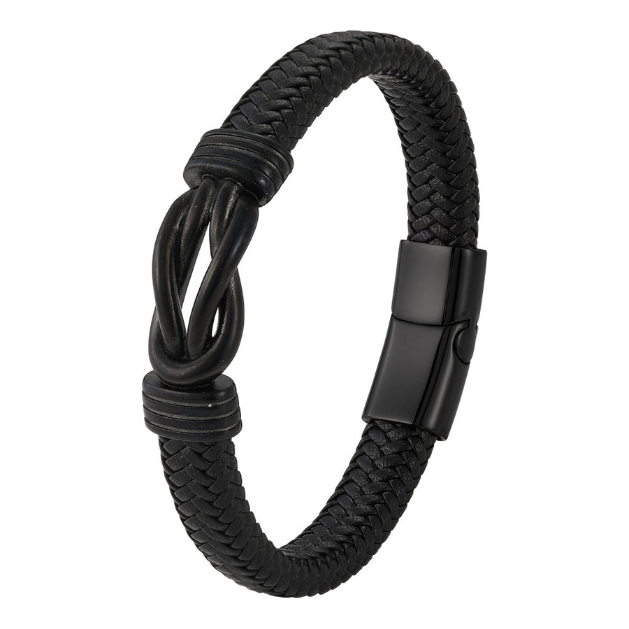 Braided Leather Bracelet with Infinity Knot Clasp