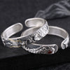 S999 Silver Dragon Bangle with Red Stone, Handmade Men's Cuff