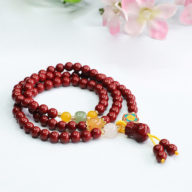 Cinnabar Pixiu Bracelet with Gold-Tone Charm