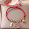 Strawberry Quartz Braided Red String Bracelet with Charm